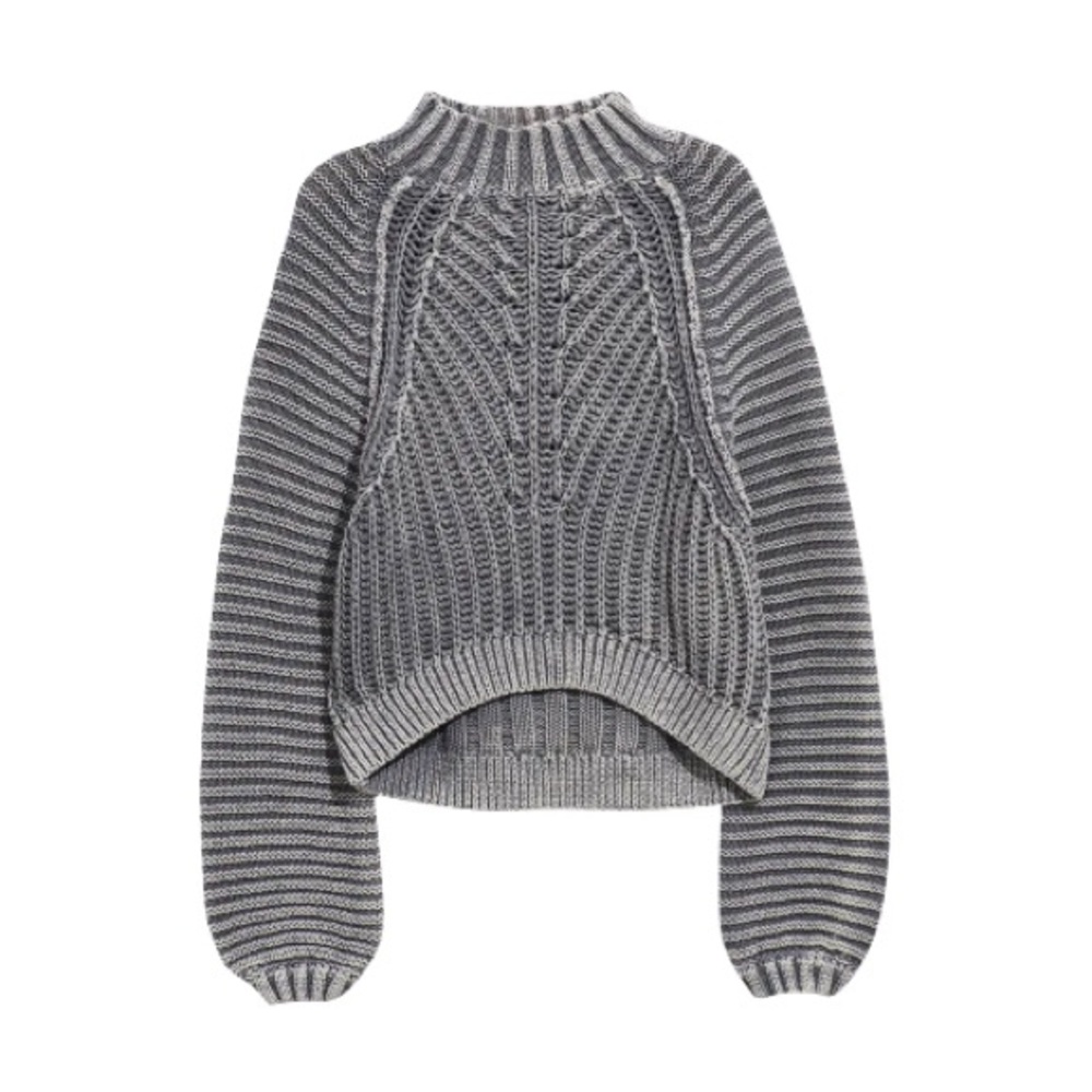 Free People Sweatheart Sweater in Washed Black Chunky Knit Mockneck